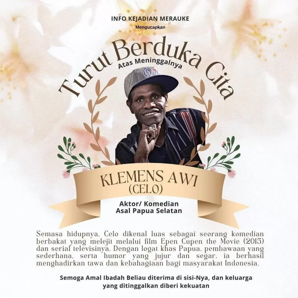 Aktor Klemens Awi, yang dikenal lewat perannya sebagai Celo dalam serial komedi Epen Cupen, meninggal dunia. Foto ini menampilkan Klemens Awi, mencerminkan sosok yang ceria dan penuh bakat